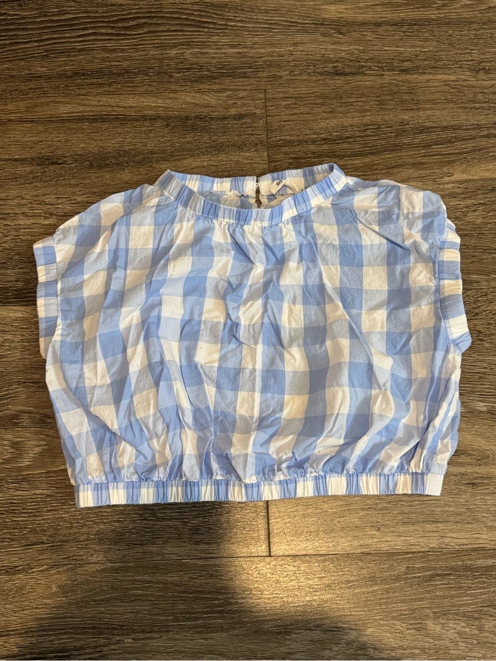 Light Blue & White Gingham Short Sleeve Crop Top